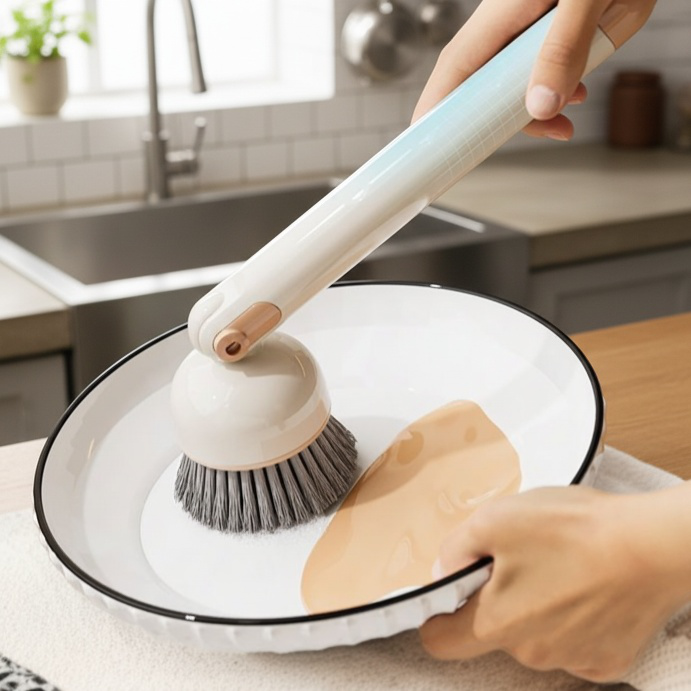 Brosse de nettoyage pour casserole de cuisine à manche long