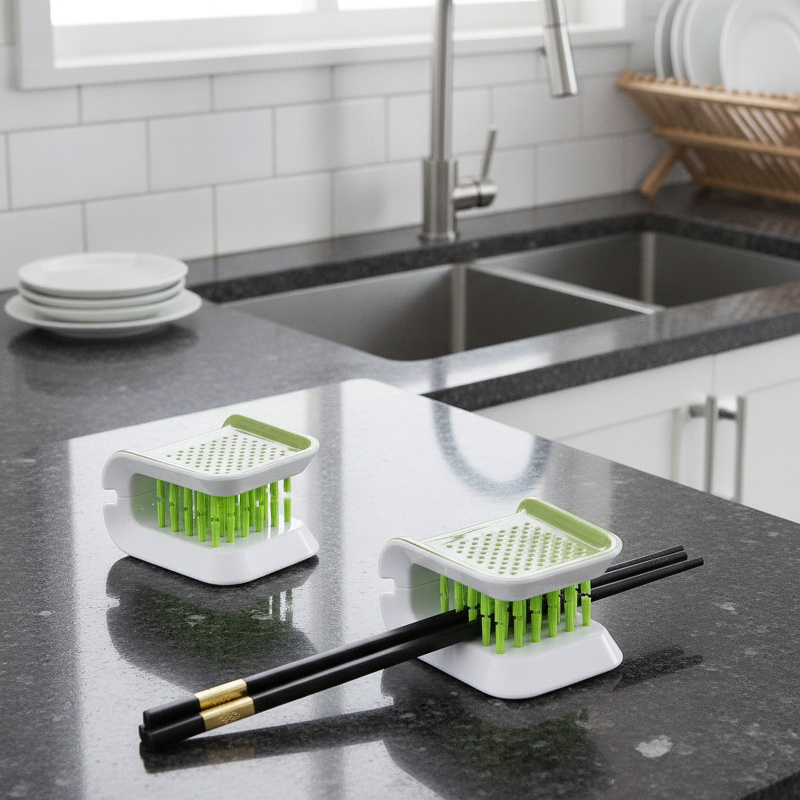 Cepillo de limpieza en forma de U para cuchillos, tenedores y palillos