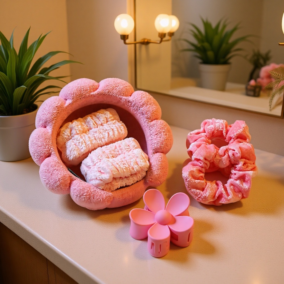 Set de 6 piezas: diadema nube, muñequeras y pinzas florales para el cabello