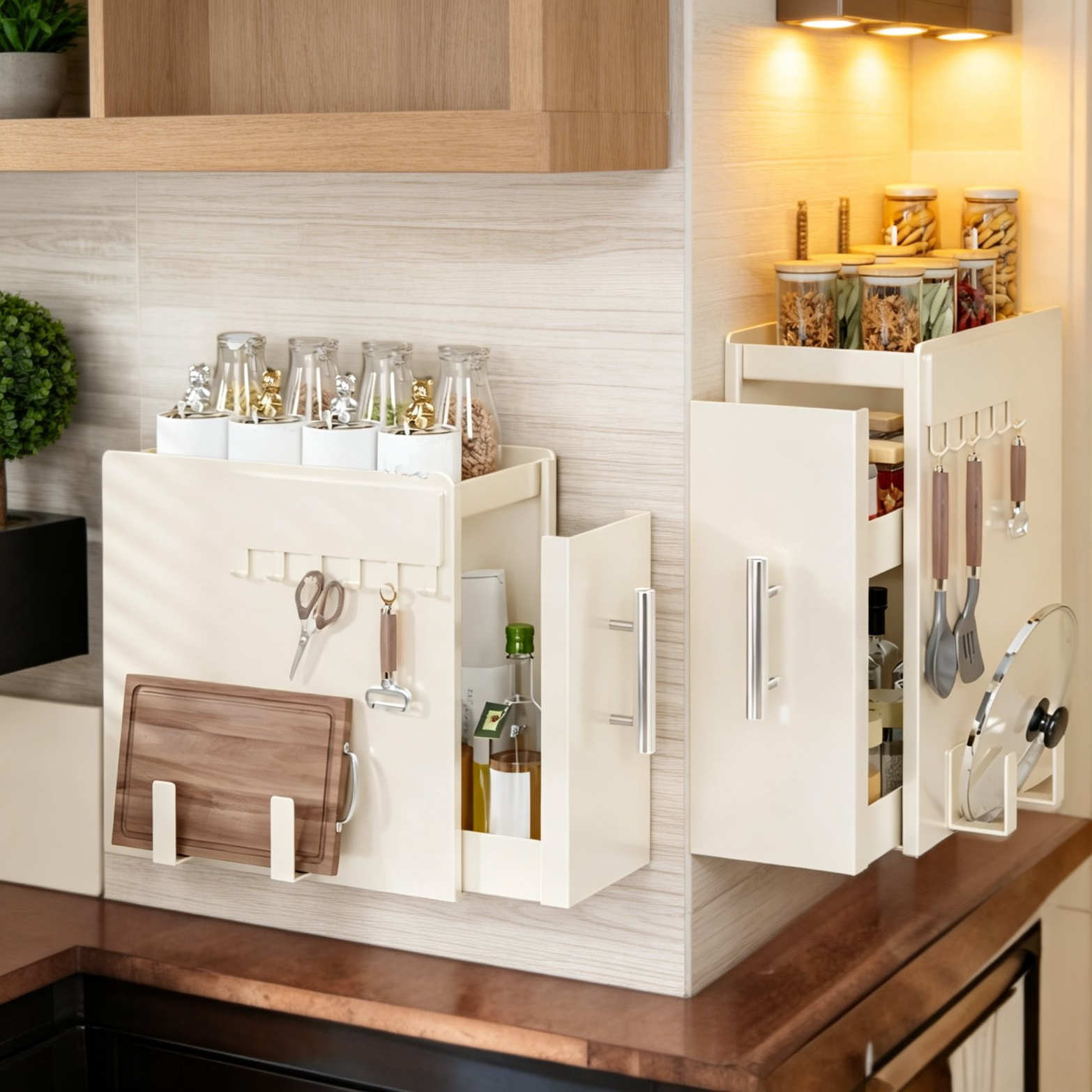 Organizador de especias de hierro, resistente al polvo, para cocina, diseño compacto de mesa