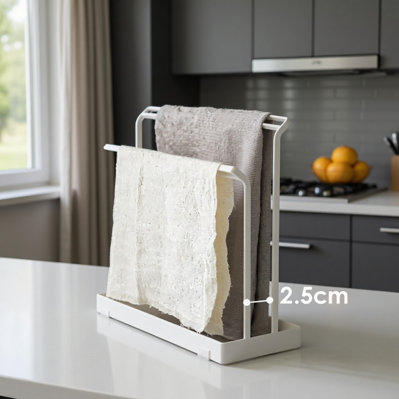 穴あけ不要の卓上タオル水切りラック