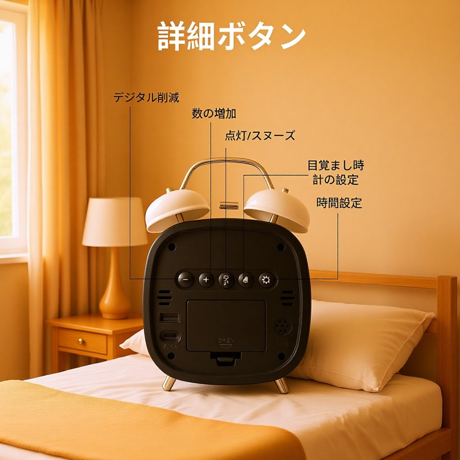 LED多機能目覚まし時計、寝坊防止機能付き