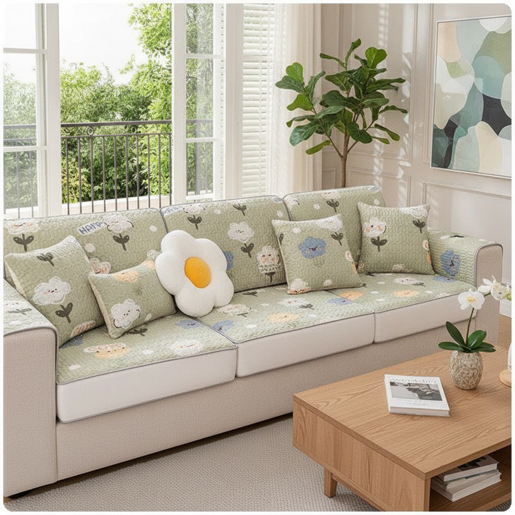 Non-slip sofa mat corner showing latex grip