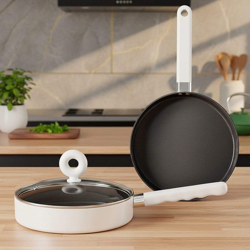 Durable NonStick Household Pan with Fluoride Coating and Stable Grip