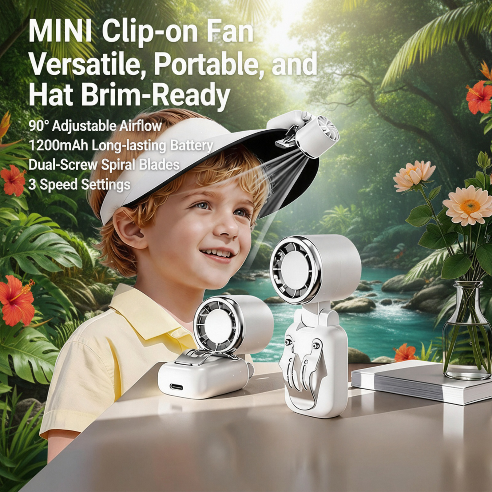 New Mini Hat Fan with Clip-on Brim, High Wind Power, Long Battery Life, USB Rechargeable, Portable O