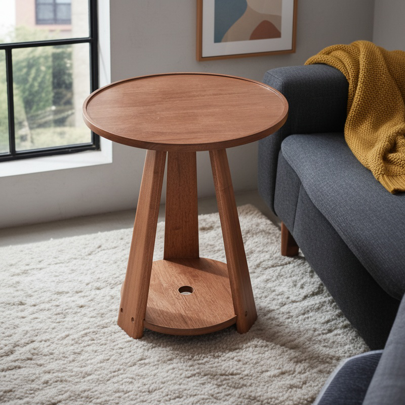 Solid Wood Small Round Sofa Side Table