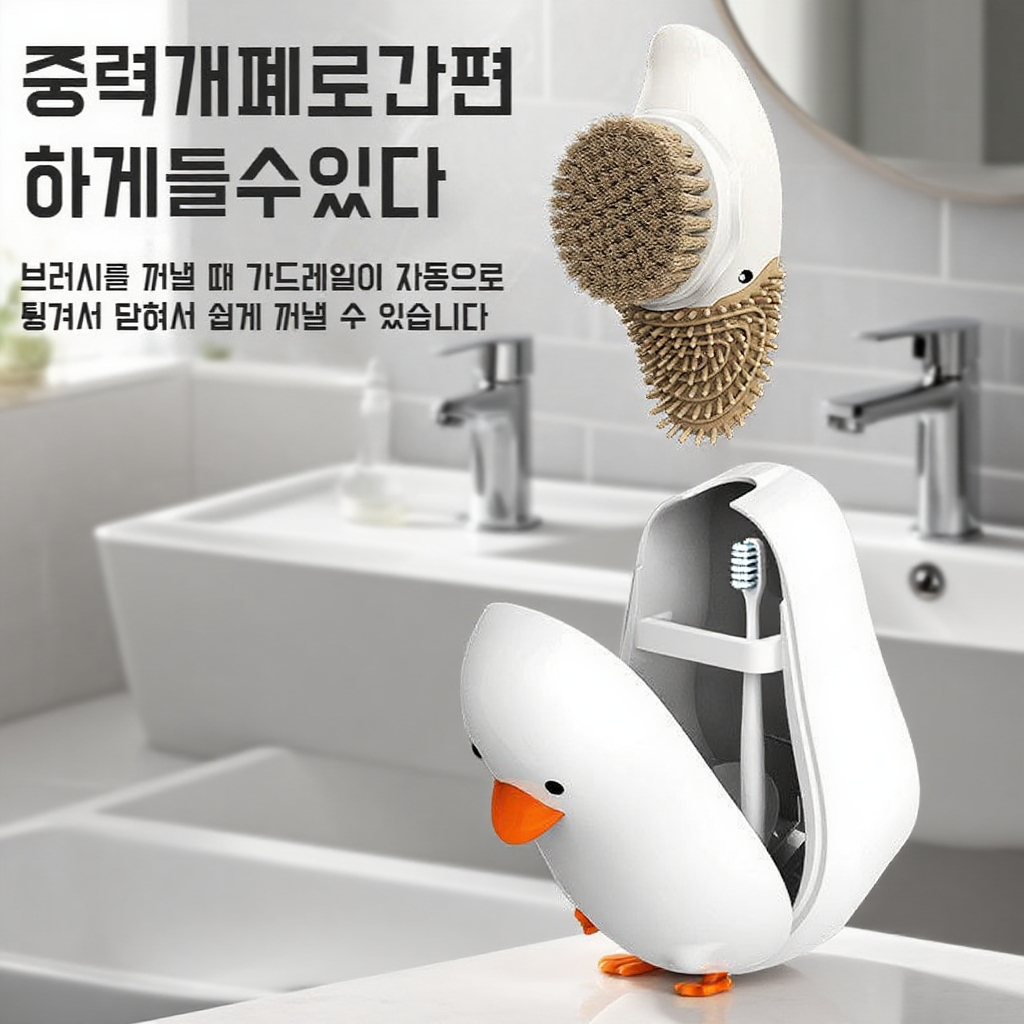 벽걸이형 귀여운 노란 오리 변기솔