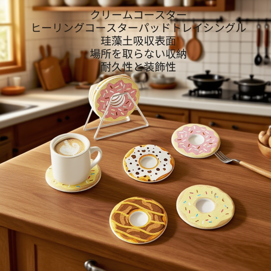 オフィスデスクで使用中の珪藻土コースター画像