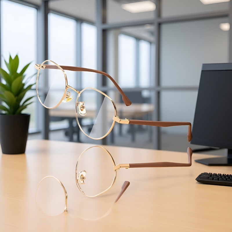 高精細不規則型老眼鏡 ローズゴールドメタルフレーム