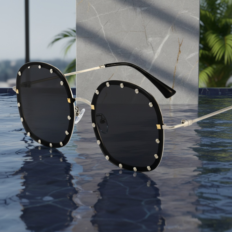 Lunettes de soleil rondes à rivets, tendance unisexe