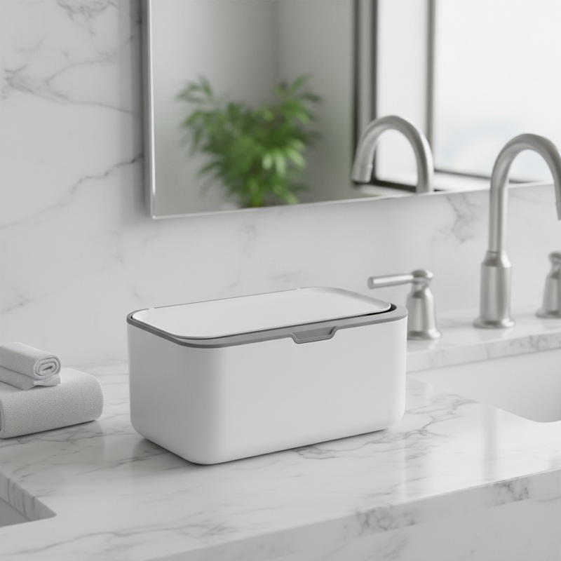 Durable plastic wipes container for bathroom or living room