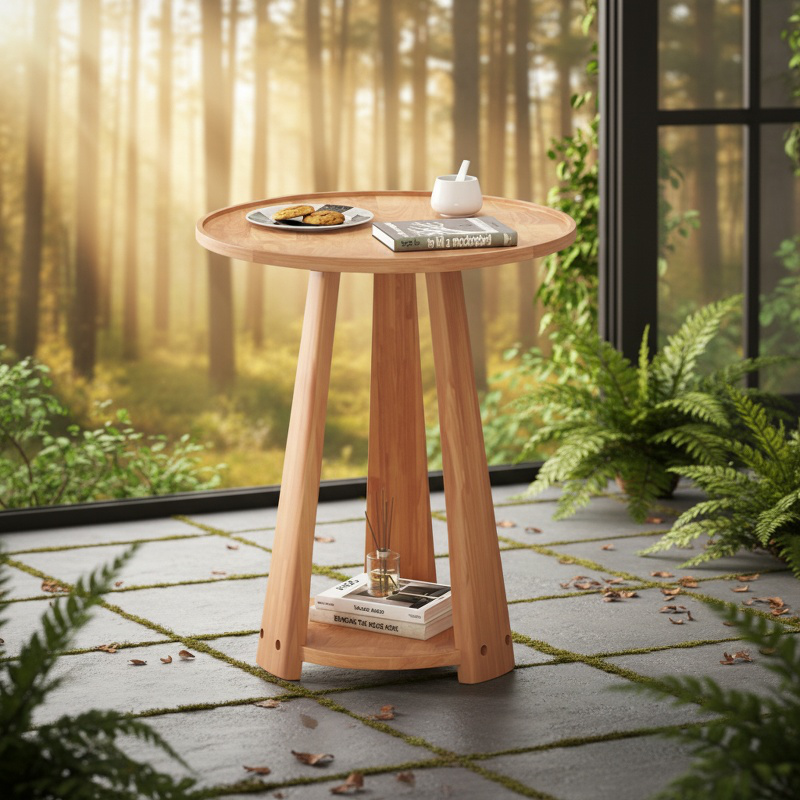 Solid Wood Small Round Sofa Side Table