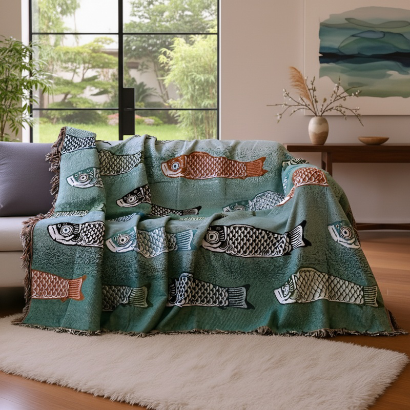 鯉柄防塵ソファーカバー 鯉装飾テーブルクロス・カーペット 多機能ソファータオル