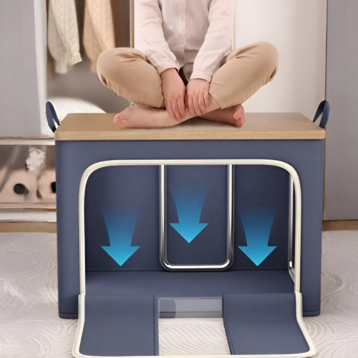 Caja Plegable para Guardar Ropa, Acceso por Tres Lados, Marco de Acero, Apilable, para Edredones