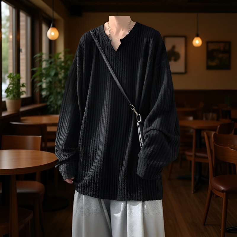 メンズ高級感長袖Tシャツ 2026新登場 痞帅スタイル ゆるめ 白インナー