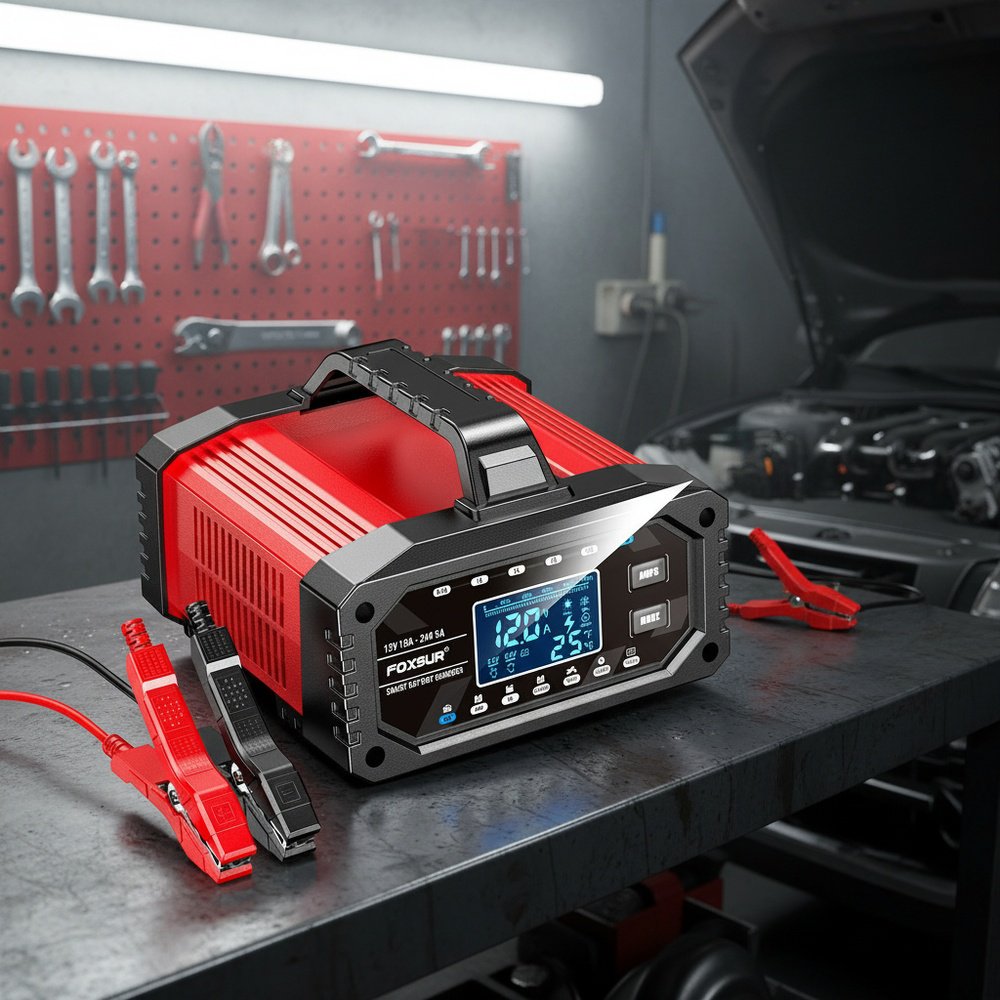 LCD Display Portable Multi-Function Battery Charger for Car Motorcycle Boat