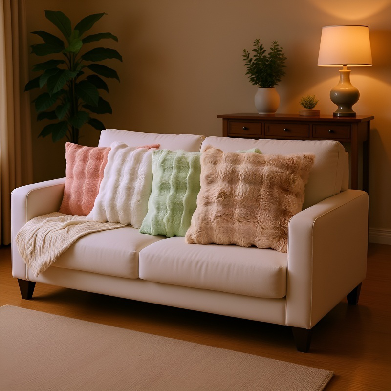 두꺼운 모조 토끼털 플러시 쿠션 커버 겨울 플러시 쿠션 [40x40/50x50/60x60CM] [쿠션