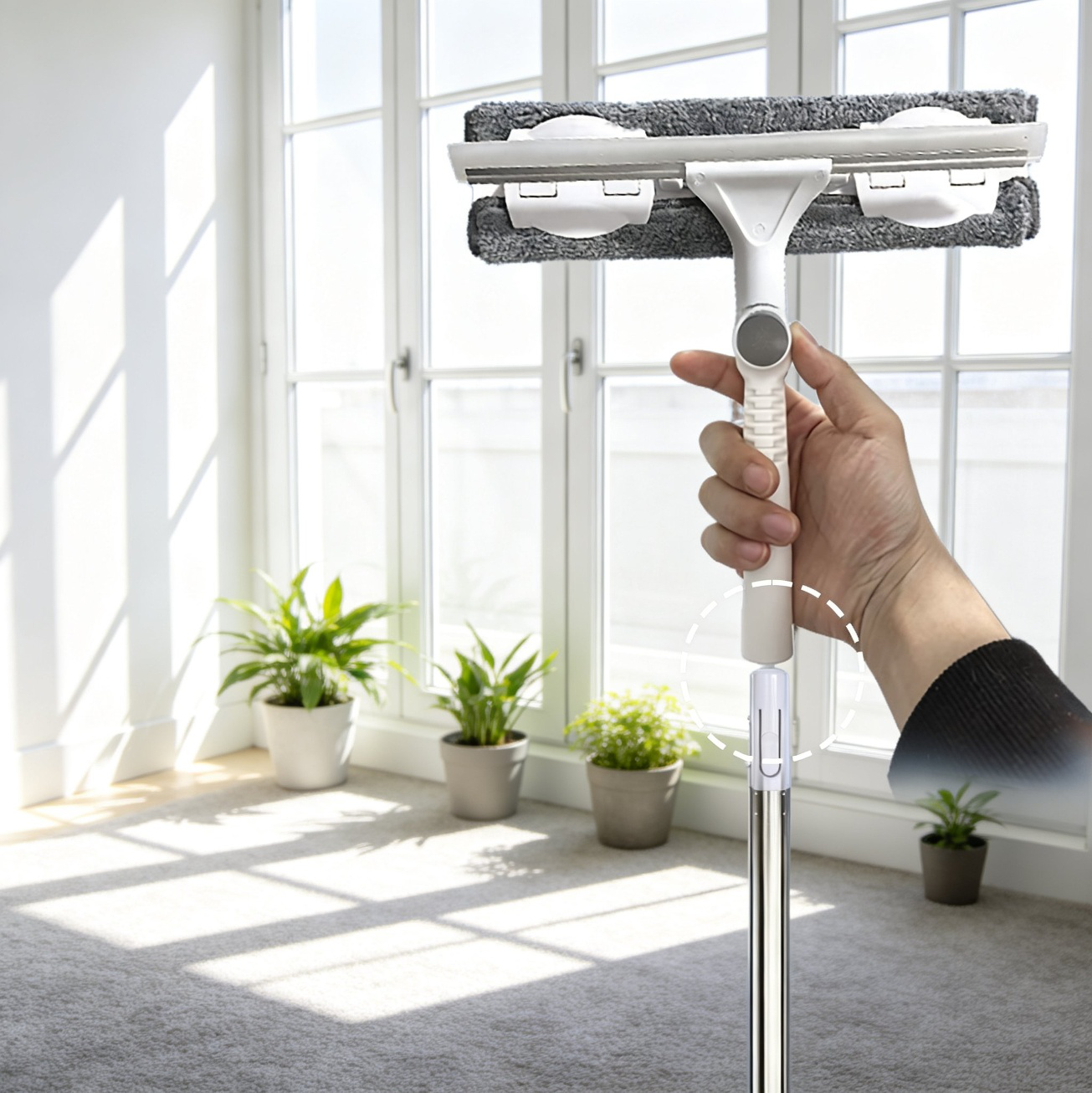 Verlängerbarer Fensterreiniger für hohe Fenster, Haushalt, doppelseitig
