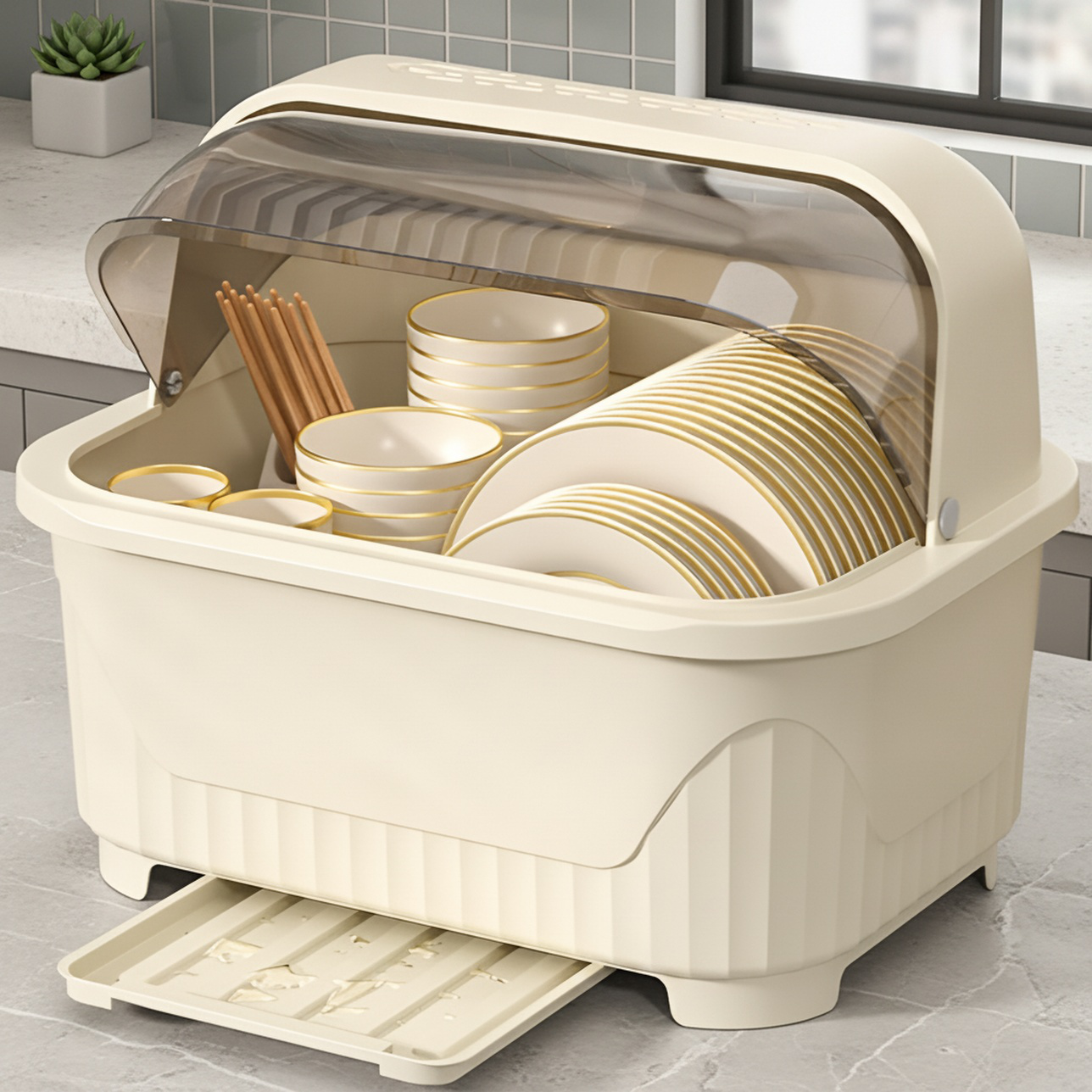 Boîte de rangement pour bols et assiettes avec couvercle, support pour couverts, cuisine