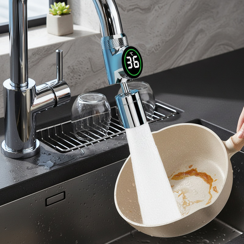 Extension de robinet de cuisine avec affichage de la température, prévention des éclaboussures