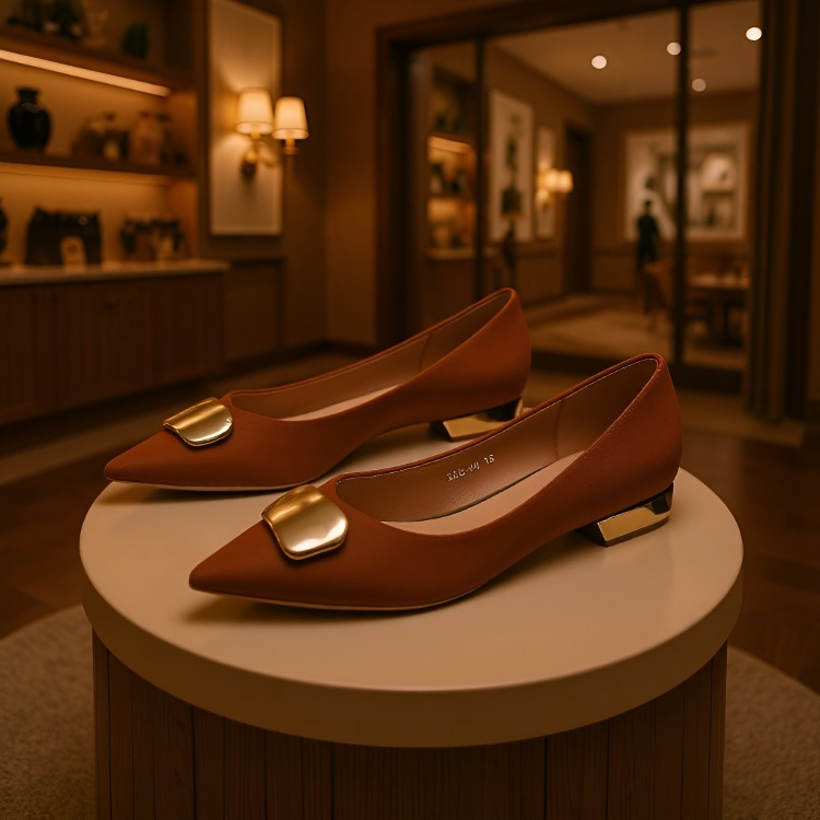 秋にぴったりの、汎用性の高いソフトレザーのローヒールポインテッドトゥシューズ