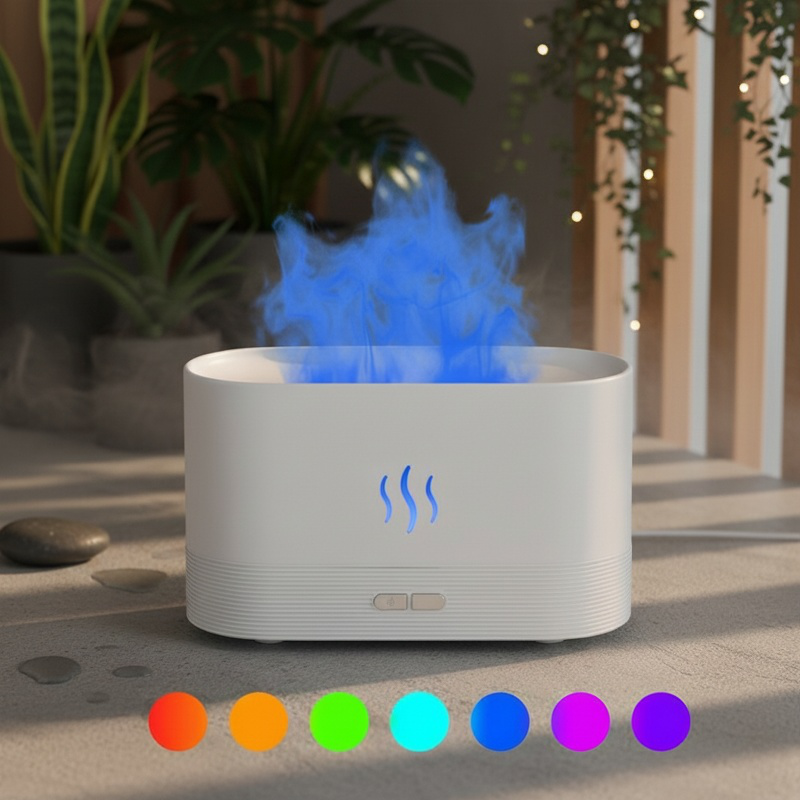 Humidificador ultrasónico con efecto llama y aromaterapia para el hogar