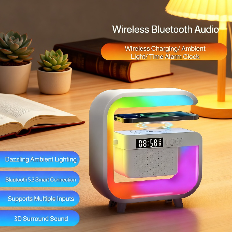 High Color Wireless Speaker Alarm Clock Night Light, Rechargeable for Household Use