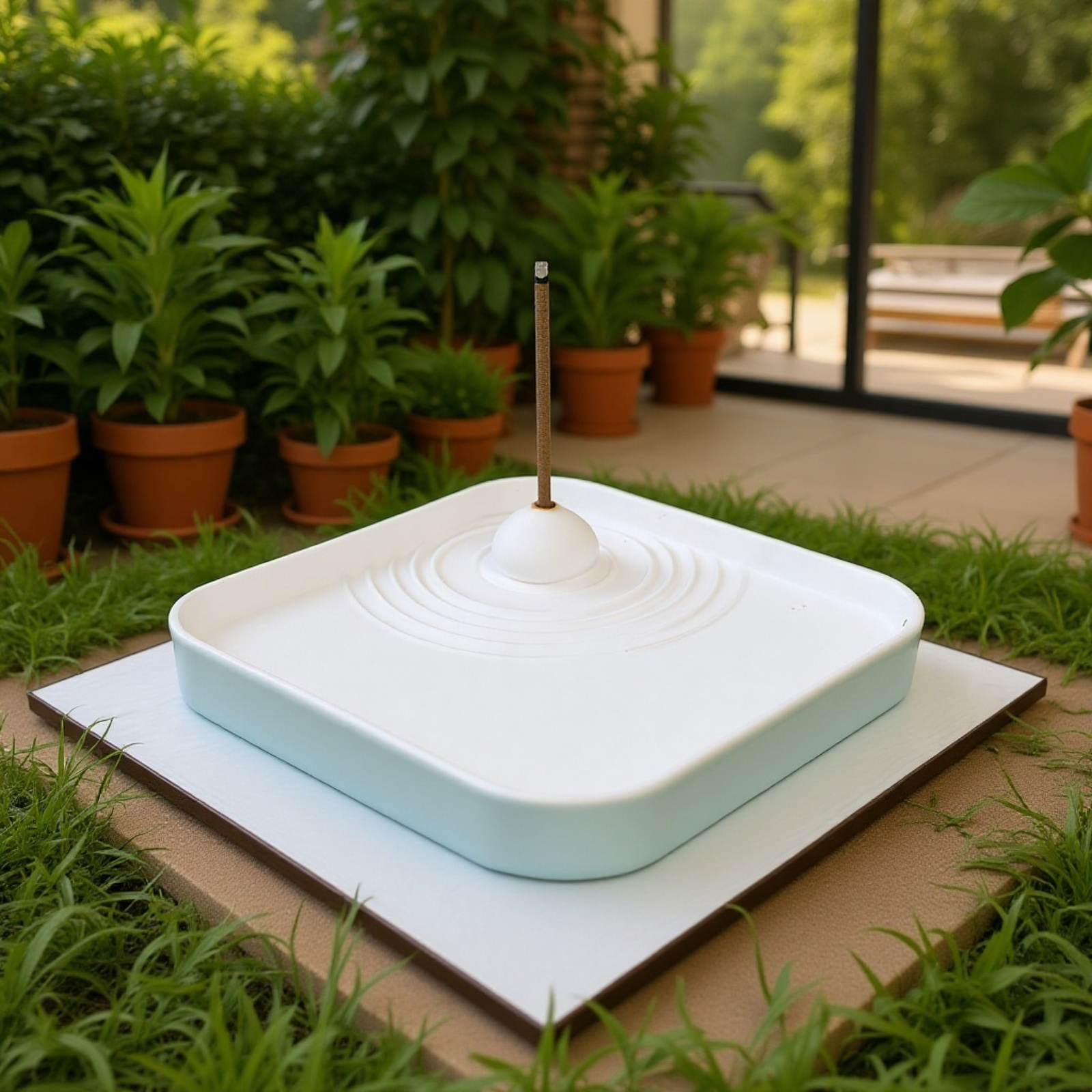 Porta incienso de yeso con diseño de ondas de gotas de agua