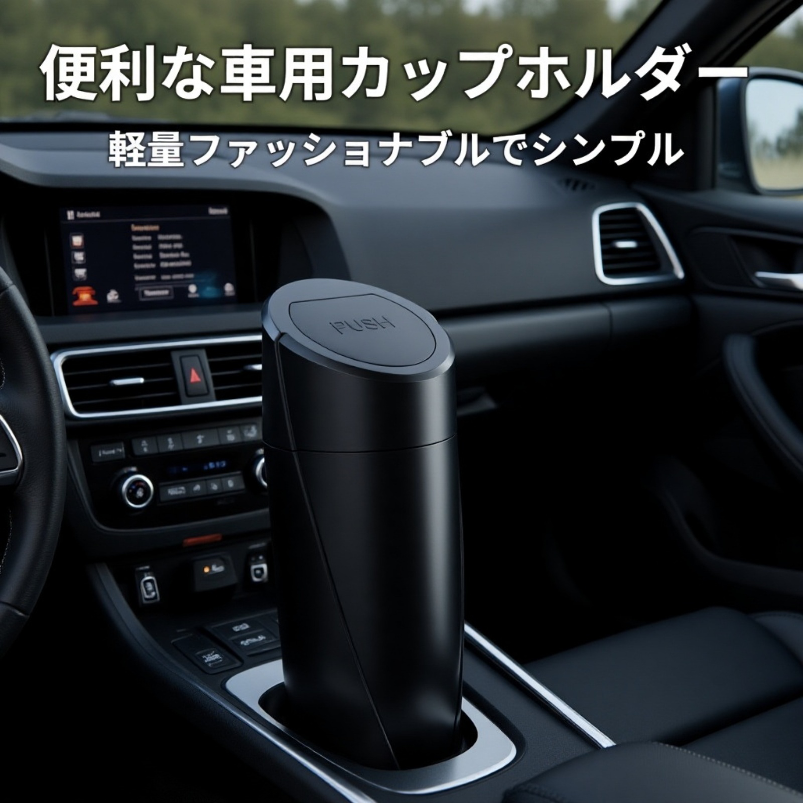 車のドアポケット斜めインサートボトル型ソフトゴミ箱の設置例