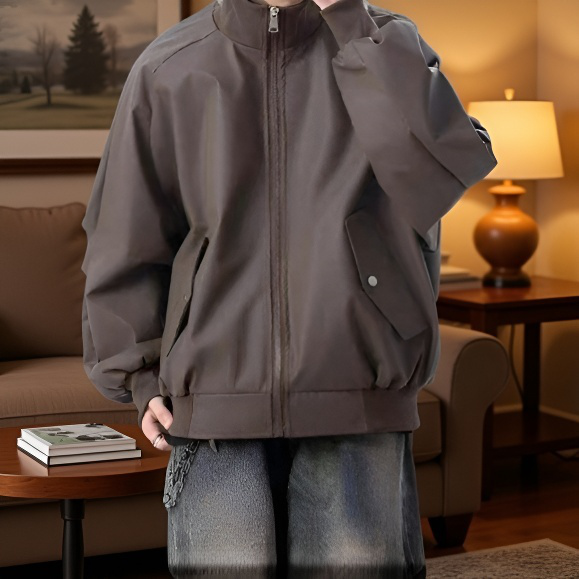 アメリカンスタイルのブラウンのモーターサイクルレザージャケット、暖かくて軽量なメンズアビエイターコート、ゆったりとしたスタンドカラーのベースボールジャケット、秋冬メンズウェア。