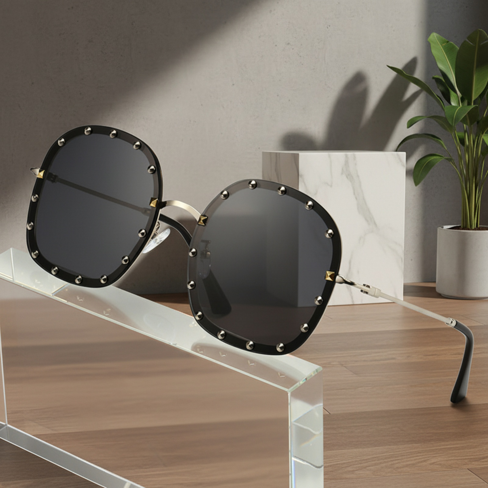 Détail des rivets sur les lunettes de soleil rondes