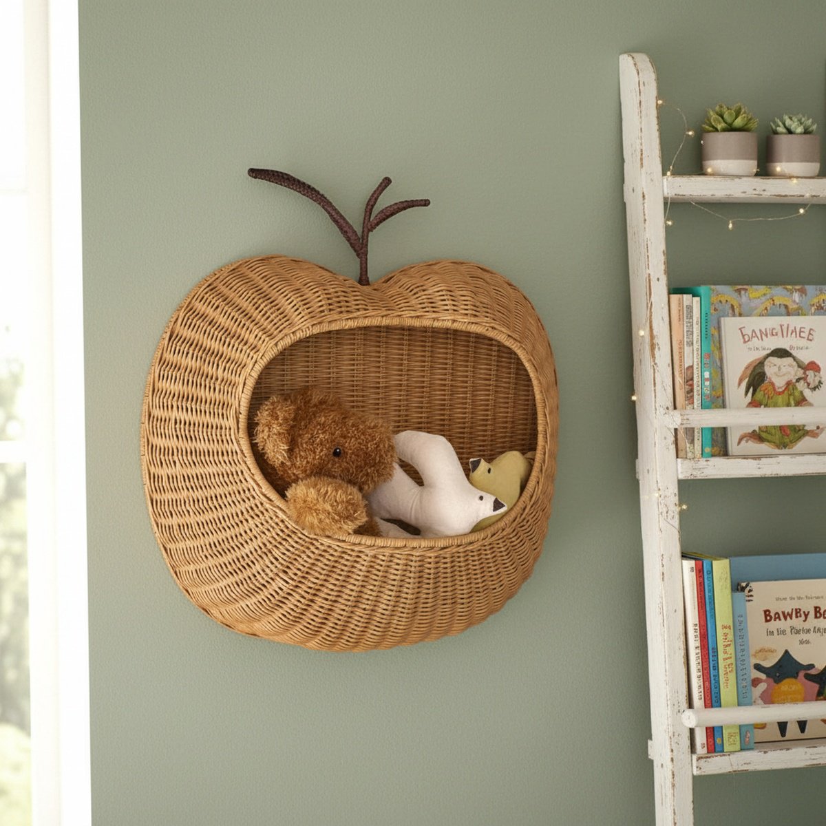Decorative rattan storage basket for B&B wall organization