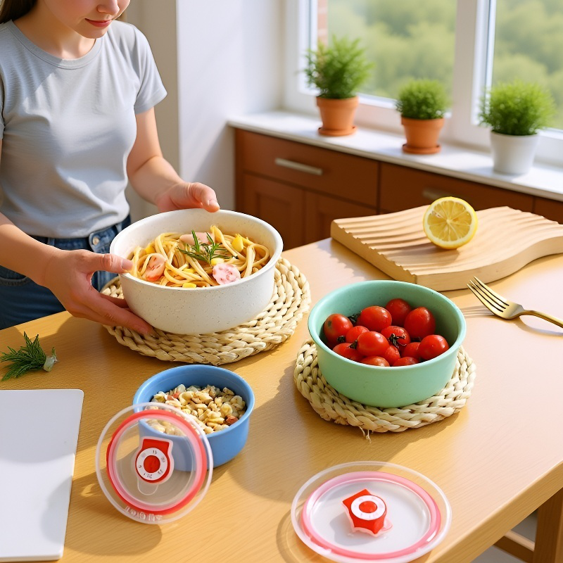 電子レンジ対応の麦わら容器と蓋のセット