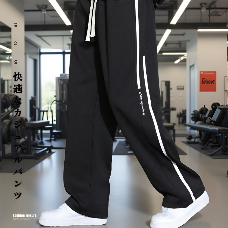 メンズスポーツワイドレッグルーズロングパンツ秋冬用