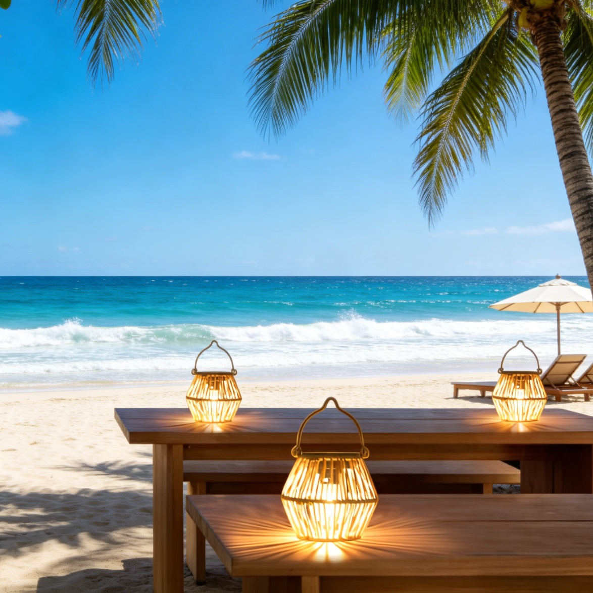 Lámpara de mesa solar impermeable de bambú para exteriores