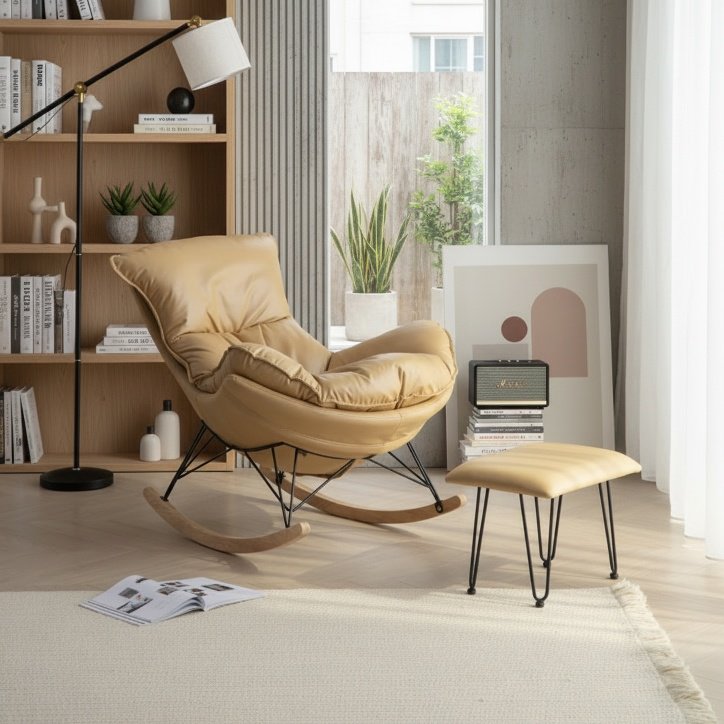 Eleganter nordischer Einzelschaukelstuhl, Freizeitsofa, Mittagsschlafstuhl für Balkon