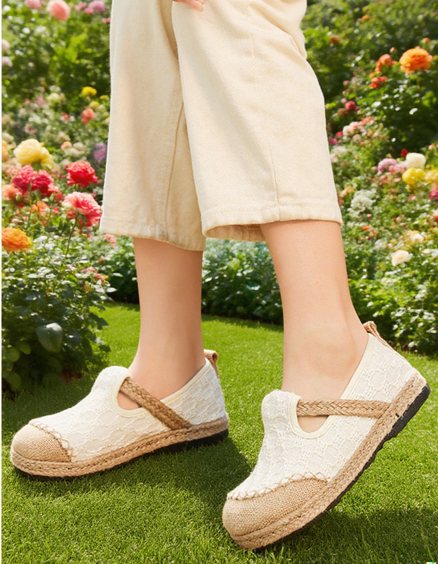 通気性抜群の綿麻婦人カジュアルシューズ
