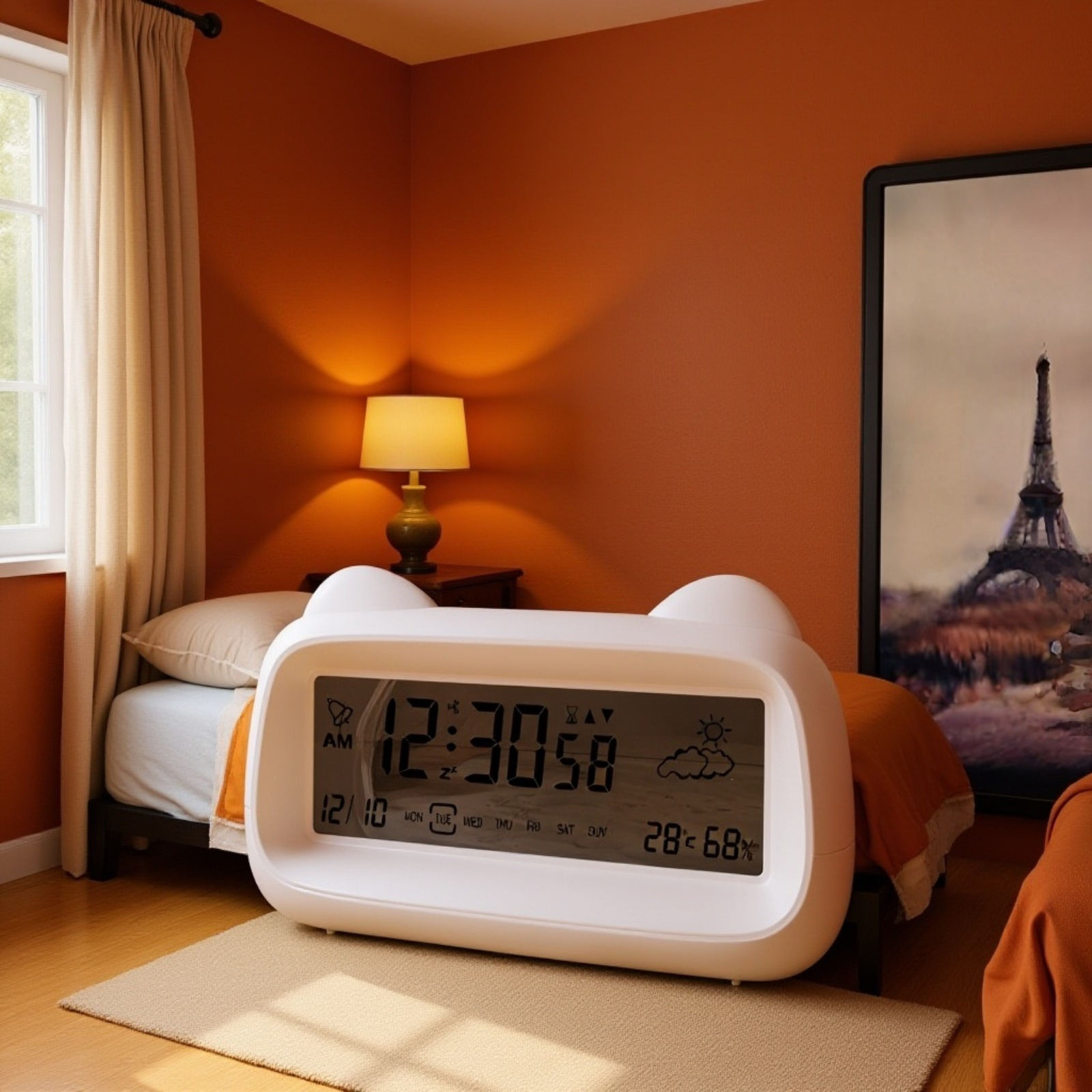 かわいい猫デザイン 子供用電子時計 スマートデジタル表示・卓上・夜光・充電式