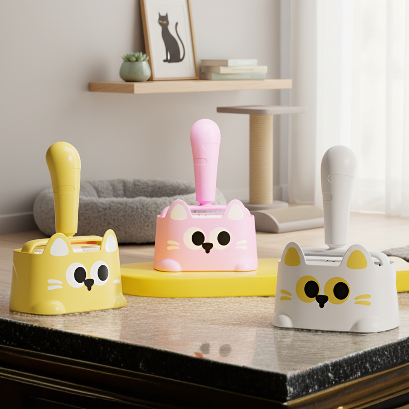 New Cartoon Cat Hair Removal Set with Replaceable Tearable Roller and Clothing Tool