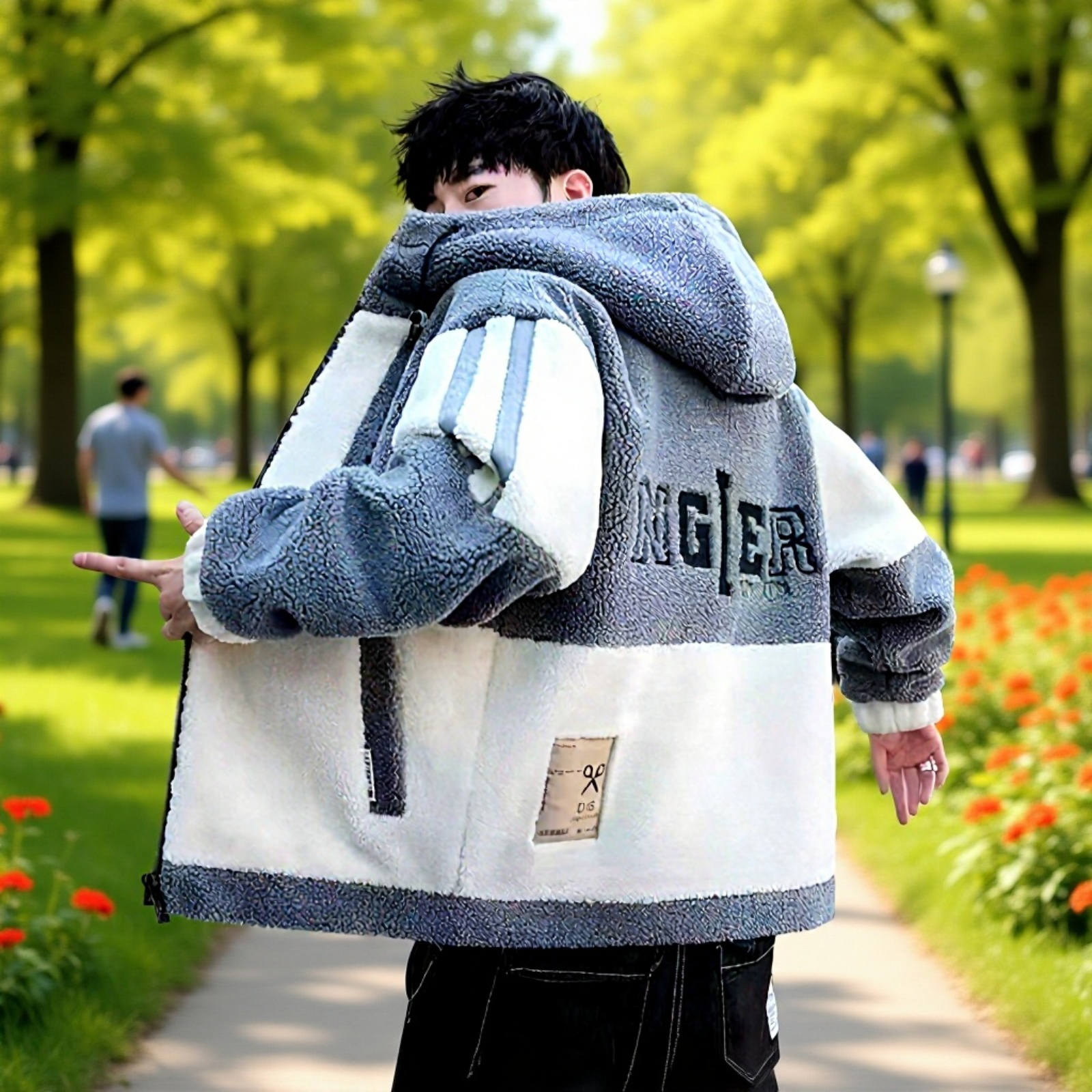 暖かいメンズボアジャケット 着用イメージ