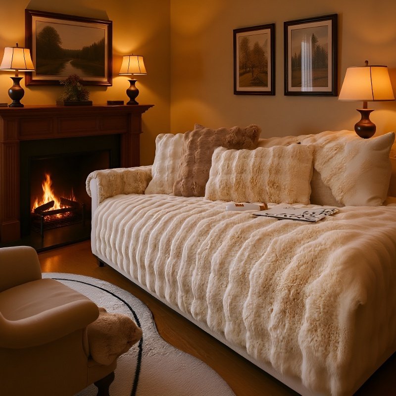 Dickes Sofakissen aus Kaninchenplüsch