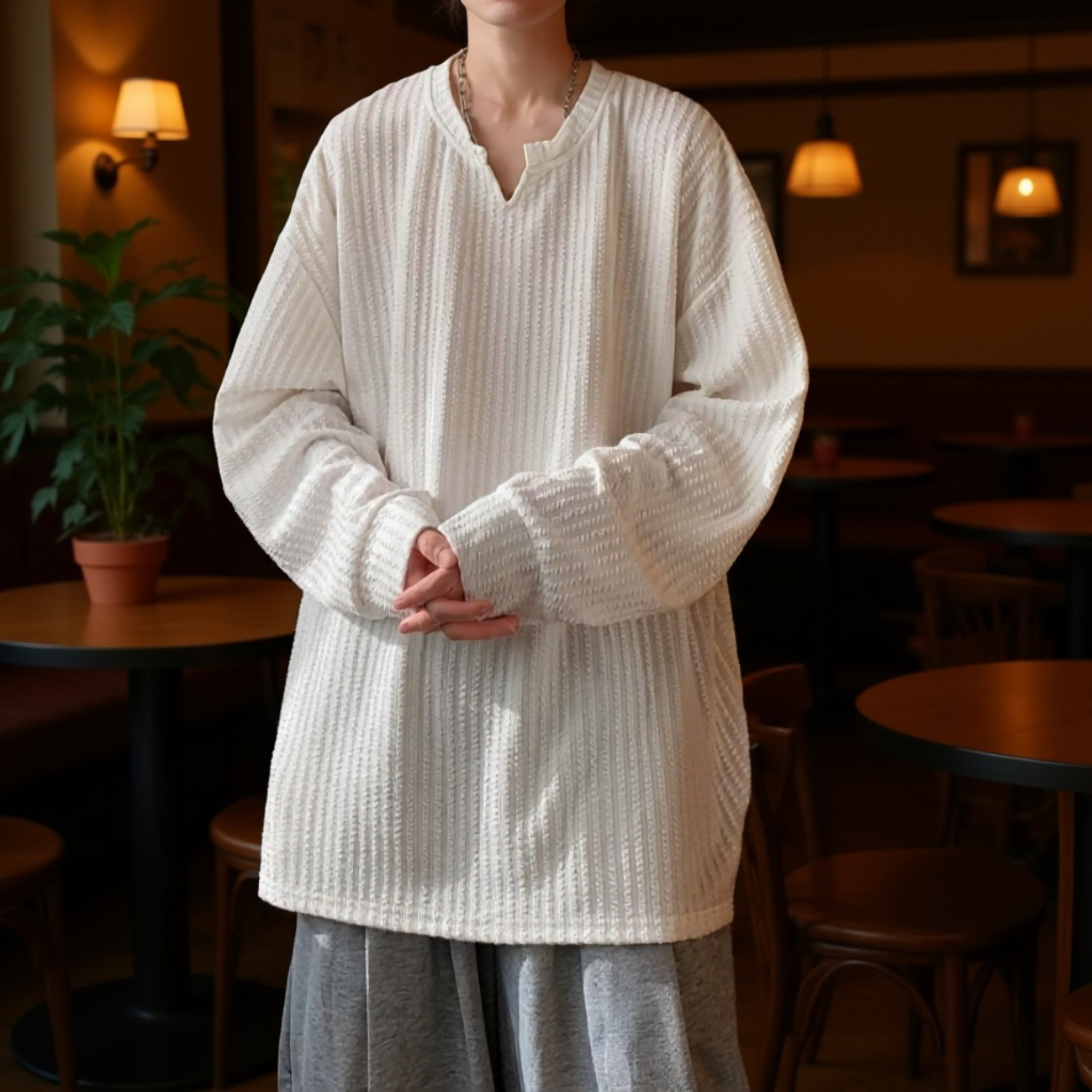 肌感のある長袖Tシャツ メンズ ゆったりインナー ベーシックトップス