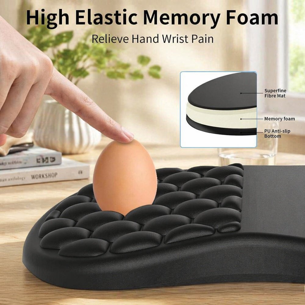 Sloping wrist rest mouse pad, pure black, minimalist design, foamed PU base, wrist support pad with 