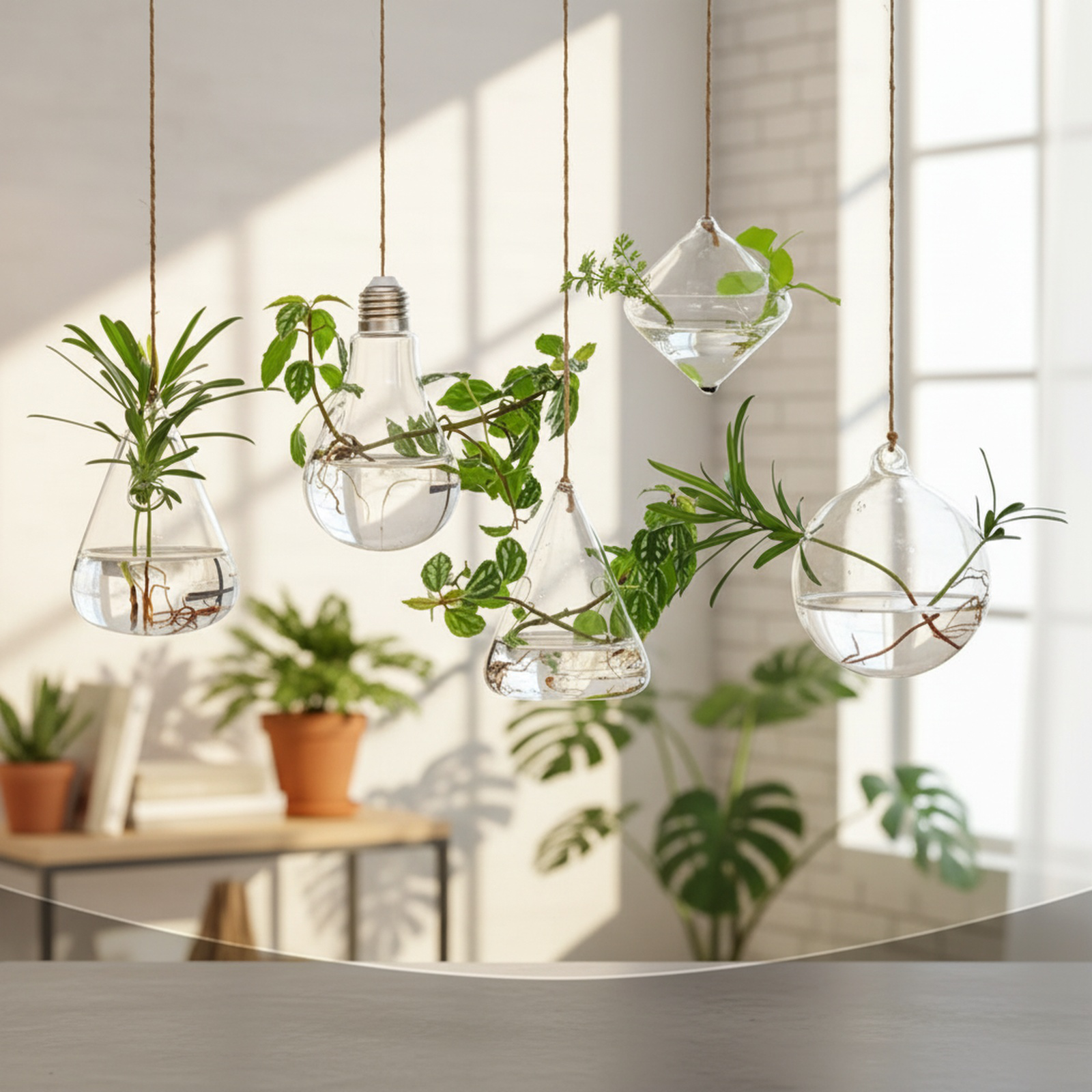 Pot de fleurs suspendu avec système hydroponique intégré