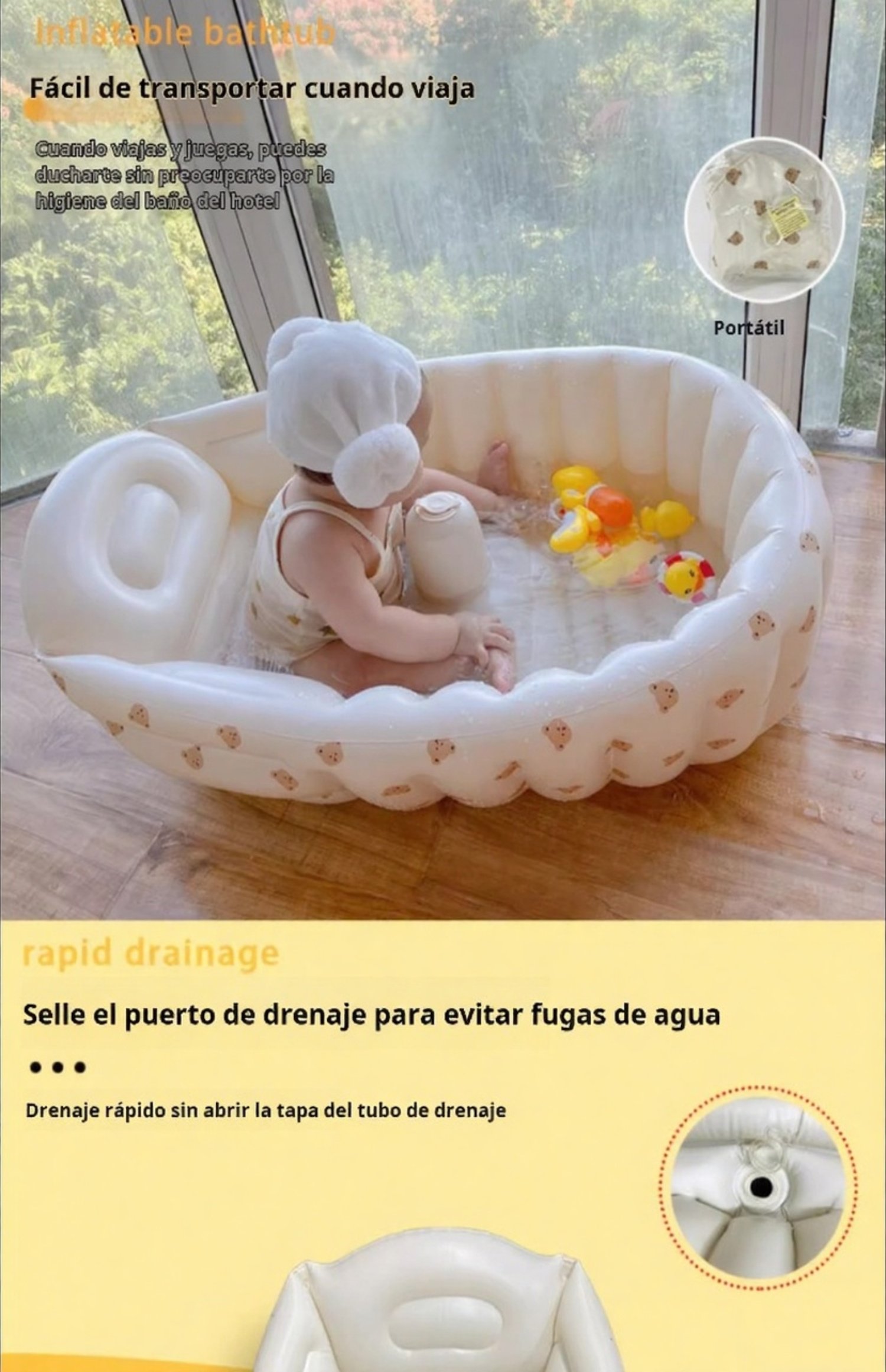 Bañera portátil fácil de transportar y almacenar