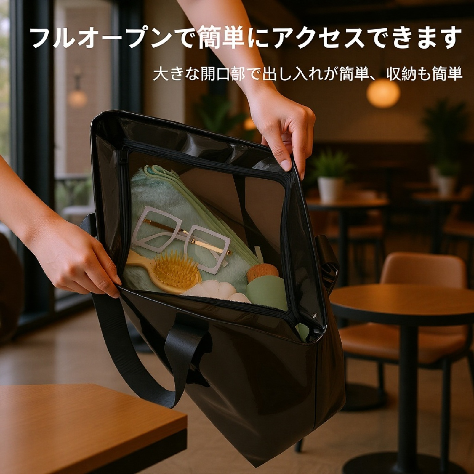 水着と洗面用具を分けて収納可能なバッグ