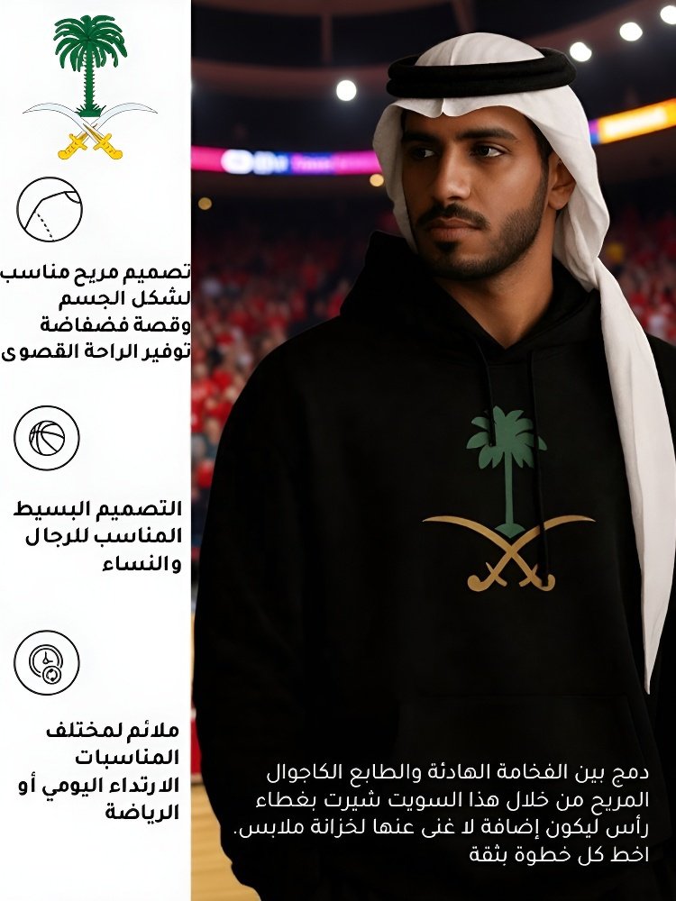  سويت شيرت كاجوال من قطن خالص للرجال والنساء (مصمم خصيصا لليوم الوطني السعودي) 