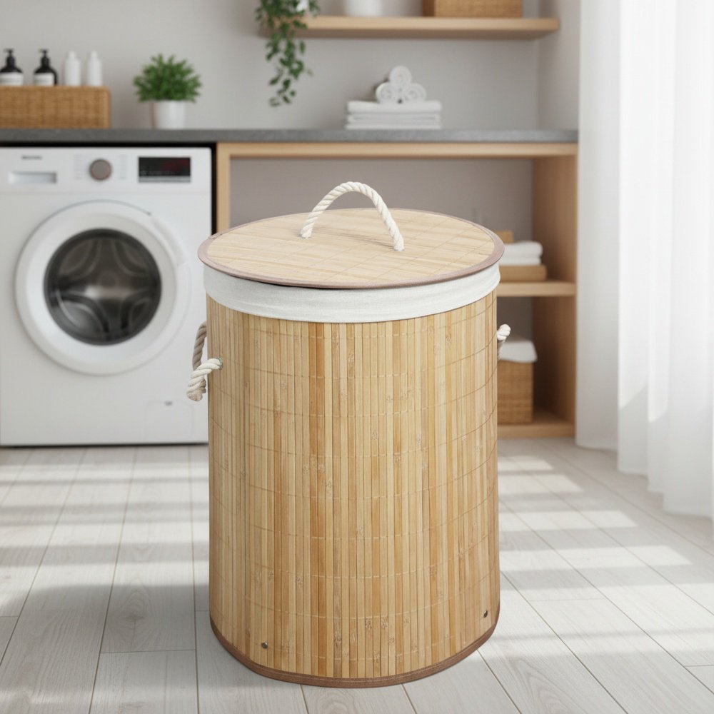 Foldable Dustproof Bamboo Laundry Hamper