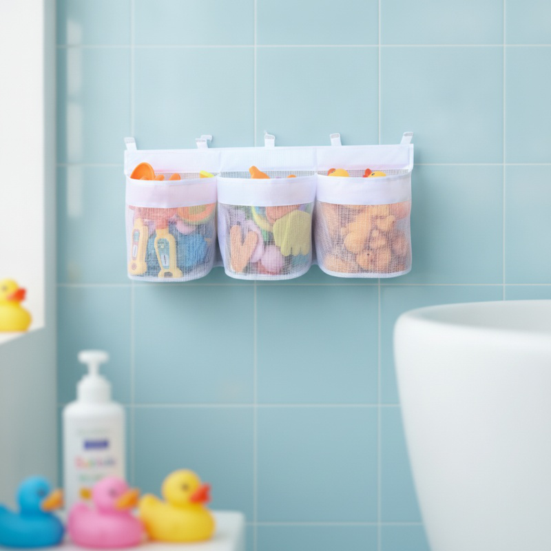 Netztasche zur Aufbewahrung von Kinderspielzeug im Badezimmer, Mehrfachgitter, grün