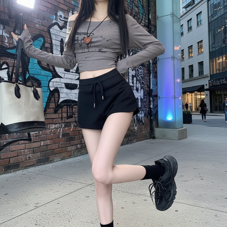 솔리드 컬러 여성 와이드 팬츠 전면 모습